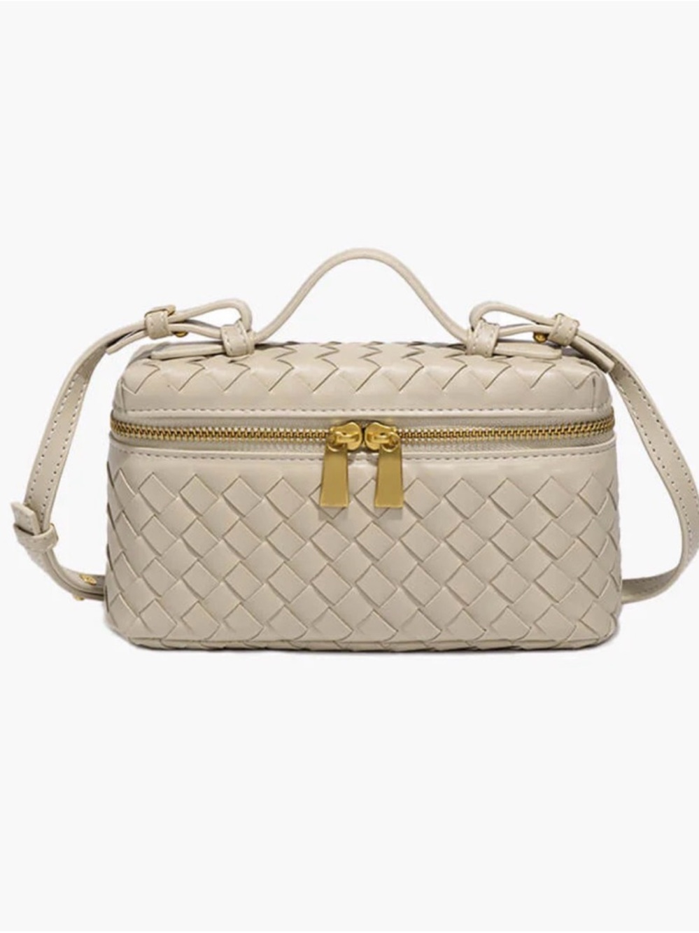 Woven Leather Crossbody Bag in Cream